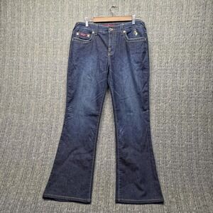 Vintage Baby Phat Jeans Size 11 Dark Wash Stretch Gold Cat Sequin Bootcut Y2K